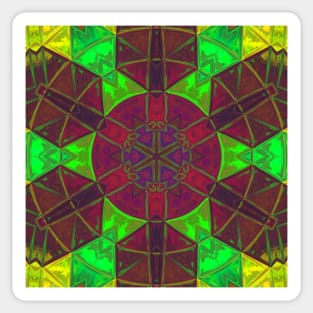 Mosaic Kaleidoscope Flower Green Yellow and Purple Sticker